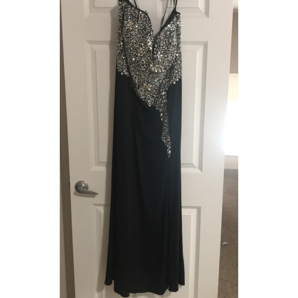 Size 24 Black Strapless Gown with Bedazzled Top